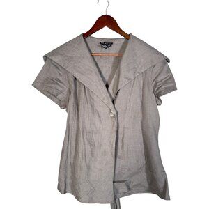Tracy M Grey 100% Linen Blouse Sailor Collar Ties Neutral XL
